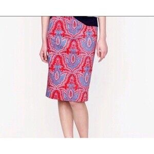 J. Crew No. 2 Pencil Skirt Size 4 Red Blue Paisley Knee Length Business Office